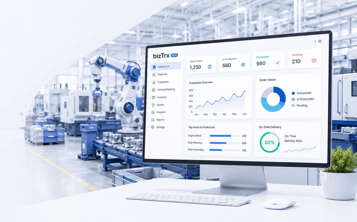 bizTrx MFG manufacturing management software dashboard